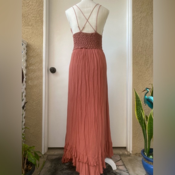free people one adella salmon lace rayon tiered ruffled gauze maxi sz m - Picture 7 of 12